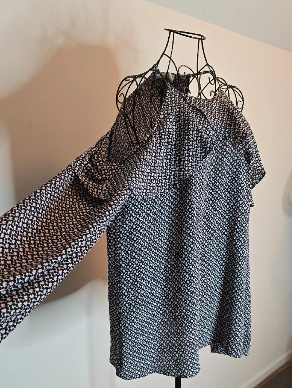 Michael Kors Navy and White One-Shoulder Patterned Dress